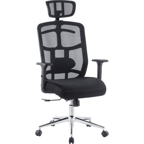 Techly Sedia per Ufficio con Schienale Alto, Poggiatesta e Base Cromata Nero (1/5)