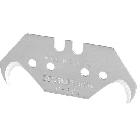 Stanley, 1-11-983, hojas de cuchillo doble gancho reversible, sin agujeros, 100 unidades, ideal para cortar alfombras, linóleo y vinilo, con estuche compacto