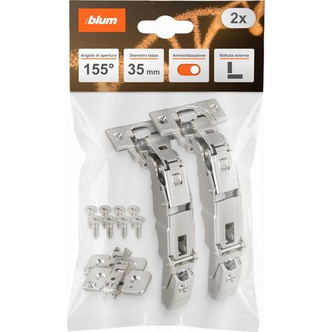 blum cerniera grandangolo CLIP top BLUMOTION 155° I cerniera a tazza 35 mm I Soft-close ribaltabile I battuta angolare 0 sormonto per cassetti estraibili I tazza 35 mm nichelata I set ferramenta (1/5)