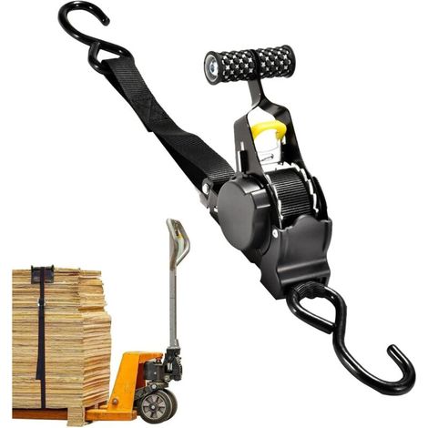 Jeu de Sangles d'arrimage, avec tendeur à cliquet et Crochets en S, rétraction Automatique, pour l'arrimage des Charges, Max. 680 kg (1/4)