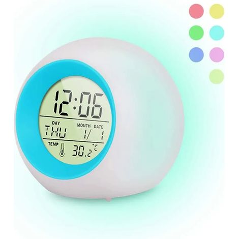 Réveil Numérique Enfant, Réveil LED Enfant 7 Couleurs Veilleuse Fonction Snooze pour Filles Garçons (1/5)