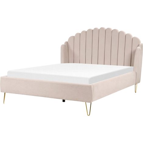 Bett mit Lattenrost Stoff AMBILLOU 160 x 200 cm Hellbeige