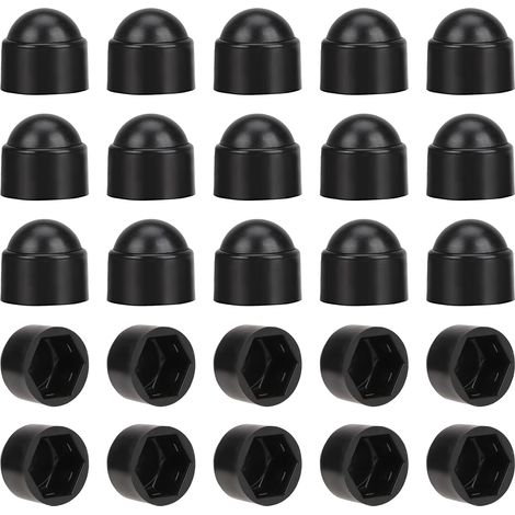 Sollbry 100 tapas de plástico para pernos, tapas surtidas para tornillos, protectores de tuercas, tapas hexagonales, tapas hexagonales negras, tapas decorativas para pernos de cúpula para automóviles. (1/5)
