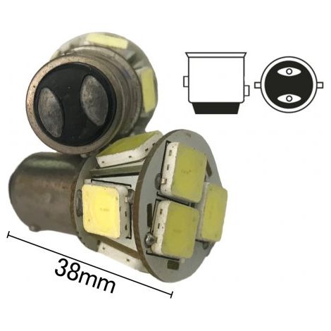 Coppia 2 Lampade Led BAY15D 1157 P21/5W Con 8 Smd 9080 Bianco Freddo 6000K 12V 4W