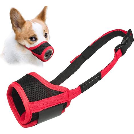 Dog Muzzle Anti Biting Barking and Chewing with Comfortable Mesh Soft Fabric and Adjustable Strap, Suitable for Small, Medium and Large Dogs(Red Trim,XS) (1/5)
