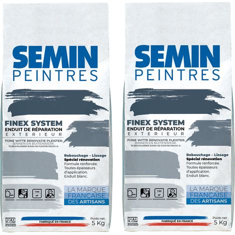 Lot de 2 reboucheurs extérieur Semin - enduit de réparation, rebouchage, réparation et lissage - très forte adhérence - sac de 5 kg (1/5)