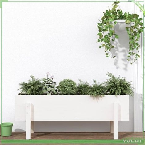 Lit surélevé de jardin - FAFEICY - 825185 - Blanc - Bois de pin massif - 101 x 30 x 38 cm (1/5)
