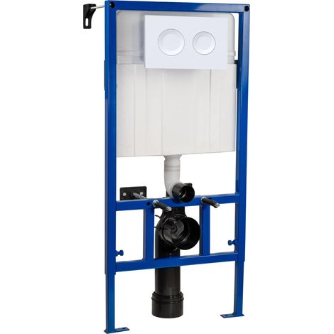 Hudson Reed Mid-Height Wall Hung Toilet Frame 890mm H with Dual Round Flush Plate Concealed Cistern - White