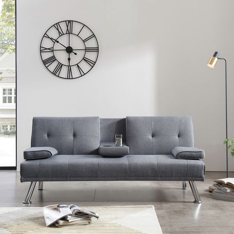 ELEGANT Grey Sofa Bed 3 Seater 3 Inclining Positions with Drink Cup Holder Luxury Sofa Bed for Living Room (1/5)