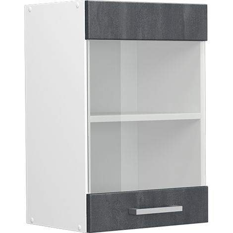 Meuble de cuisine haut vitré R-Line, Béton noir, 40 cm, Vicco