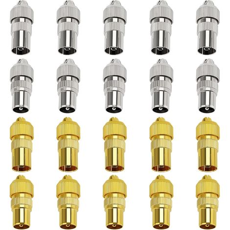 20 Pièces Connecteurs Coaxiaux en Métal pour Antenne TV, 10 Mâle et 10 Femelle, Adaptateur Coaxial pour Câble RF (1/5)