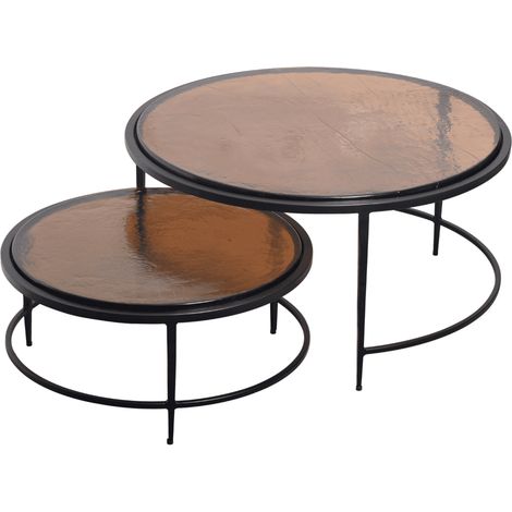 SIGNATURE - Tables basses gigognes en verre fumé et métal noir D86 cm - IGLOO (1/5)