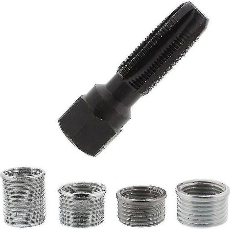 Kit de 5 inserts de taraudage pour bougies d'allumage, outil de réparation de filetage de bougies d'allumage, kit de taraudage de réparation en acier au carbone (1/5)