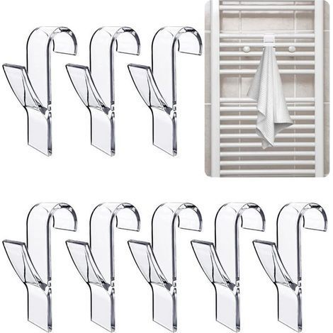8 pezzi (trasparenti) ganci per asciugamani da radiatore, ganci per asciugamani, ganci per asciugamani da bagno, ganci per radiatori da bagno, appendino per asciugamani, per bagno, ufficio, armadio (1/5)