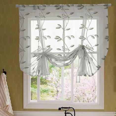 Rideau Ballon - Poche Pour Tringle - Semi Transparent - Blanc - 117 x 160 cm - Motif Floral - Nœud Papillon (1/5)