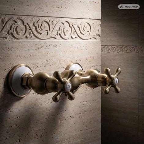 PaulGurkes Mitigeur de douche en bronze en laiton antique à deux robinetteries rétro (1/4)