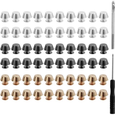 Lot de 60 Pieds Sac à Main avec Tournevis et Perforateur, Rivets Plats en Alliage pour Sac à Main Accessoires de Protection pour le Bricolage du Cuir (1/5)