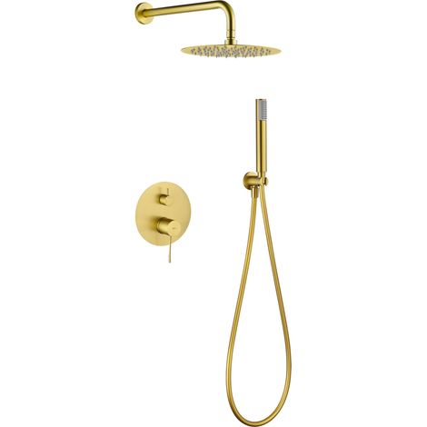 Ensemble de douche mural encastré WAVE mitigeur - Tête de douche murale Or brosséChroméNickel brosséNoir matOr rose brosséCanon de fusilOr brossé