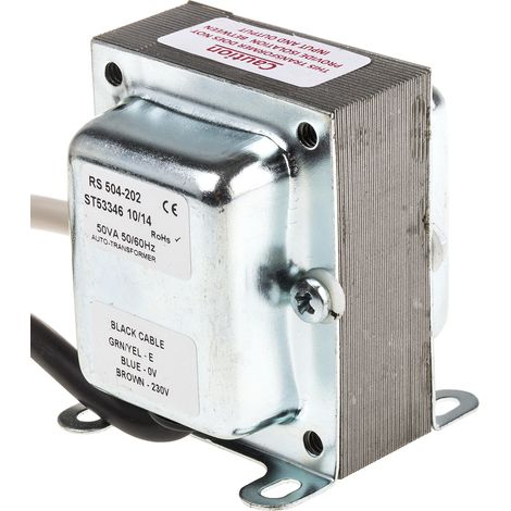 Autotransformateur Châssis fermé RS PRO, primaire 230V c.a., secondaire 115V c.a., 50VA ( Prix pour 1 )