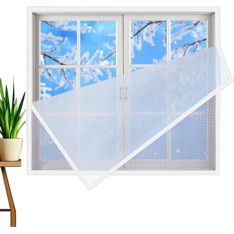 (L 130 x H 130 cm)Kit d'isolation pour fenêtres - Film plastique d'intérieur pour l'hiver. résistant à la déchirure. avec bande auto-adhésive