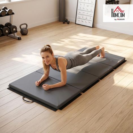 Combinable avec d'autres tapis matelas de fitness pour sport à domicile conception pliable antidérapante 180x80 cm gris (1/5)