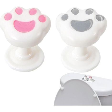 Bouton de toilette mignon, bouton de toilette mignon, 2 pièces outil de presse en forme de patte de chaton, bouton de réservoir de toilette portable, chasse d'eau supérieure, aide à bouton-pou