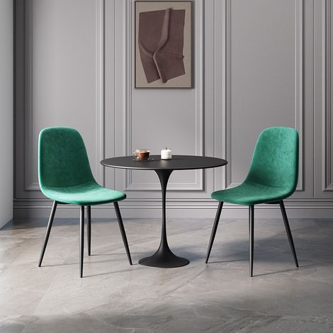 Set of 2 Dining Chairs - Velvet Upholstered, Ergonomic Curved Back & Sturdy Metal Legs, 43x44x85cm, Green, Mondeer (1/5)