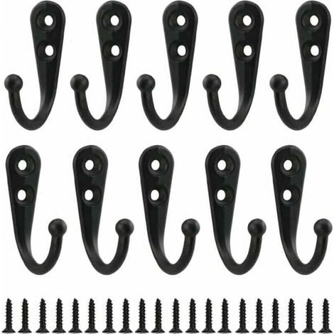 Ulisem10pcs Rétro Crochet de Manteau Métal Noir Patère Murale à Visser Individuelle Patère Porte Manteau Vintage Murale pour Peignoir Maison Etagères Tiroirs Casiers Salle de Bain avec 20 Vis (1/4)