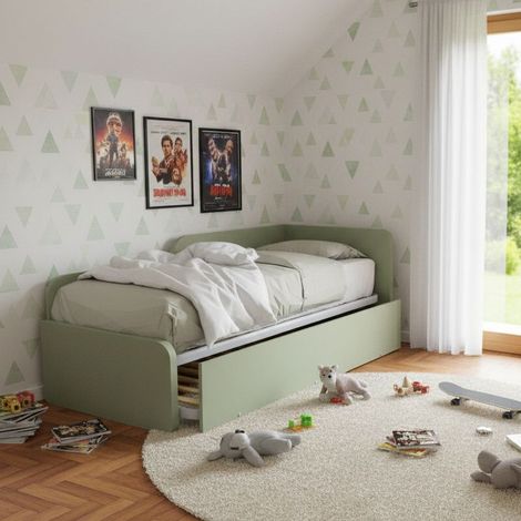 Divano letto sagomato 80x190 con letto estraibile e sollevabile - Salvia