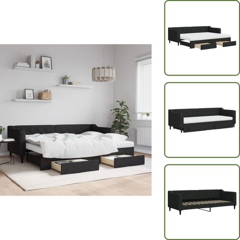 The Living Store Tagesbett Ausziehbar mit Schubladen Schwarz 80x200 cm Stoff - Schlafcouch - Gästebett - Tagesbett - Ausziehbares Bett - Möbel (1/5)