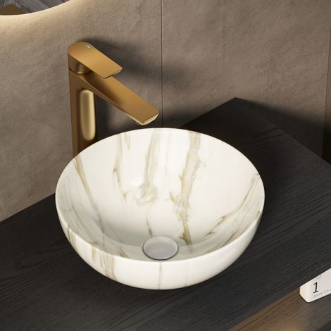 Lavello da 36 cm con struttura in pietra, senza mobile, senza rubinetto, bianco (1/4)