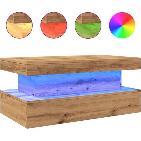 Tavolino da salotto dal design moderno con luci a LED 90 x 50 x 40 cm in legno ingegnerizzato color rovere DEC037613