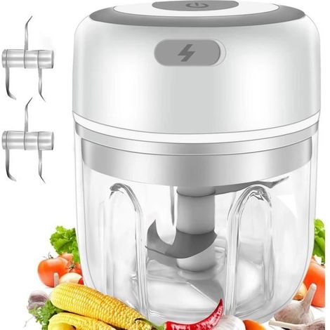 Gintan Hachoir Électrique,250ML Hachoir à Viande Électrique sans Fil Mini Mixeur Portable avec 3 Lames Tranchantes Hachoir