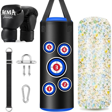 Sac de Frappe Enfants 2ft, Rempli Anti Balançoire Lourd Boxe Punch Bag avec Gants Kit pour Muay Thaï MMA Arts Martiaux Sparring Punching Kickboxing D’entraînement, Domicile Gym Fitness (1/5)