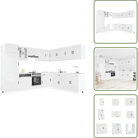 14-tlg. Küchenschrank-Set Lucca Hochglanz-Weiß Holzwerkstoff - Küchenschrank-Set - Küchenschrank-Sets - Küchenzeile Einbauküche - Küchenschrank
