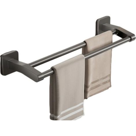 Double cadre pas besoin de percer des trous porte-serviettes de salle de bain anneau porte-serviettes mural 50 cm, gris pour (1/2)