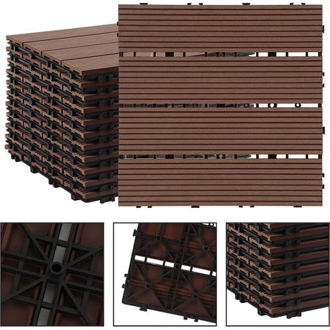 Wolketon Confezione da 42 piastrelle per decking in WPC, 4 listelli, 7 m², 30 x 60 cm, marrone caffè, piastrelle in legno composito con clip
