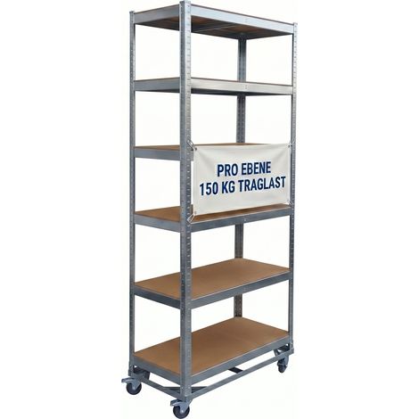 Relaxdays Schwerlastregal auf Rollen, HxBxT: 209 x 90 x 40 cm, 900 kg, 6 Böden, Stahl, Stecksystem, Lagerregal, silber