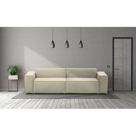 Talamo Italia Sofá fijo Simona, Sofá modular lineal de 3 plazas, 100% Made in Italy, Sofá de salón moderno en tela., Cm 260x95h70, Beige, con embalaje reforzado (1/5)