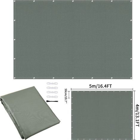 (Gris 400x500CM) Toile d'ombrage imperméable avec perforations, adaptée aux clôtures de jardin et aux pergolas, résistante aux UV. (1/5)