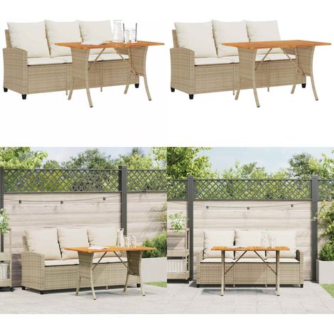 vidaXL Gartensofa 3-Sitzer mit Kissen & Tisch Beige Poly Rattan (1/5)