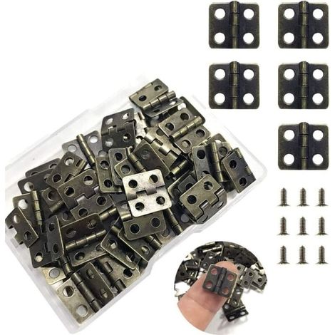 Lot de 5 charnières plates miniatures en bronze vert, 10 microns, style rétro, petites ferrures de bricolage, paumelles en fer pour portes et boîtes (1/4)