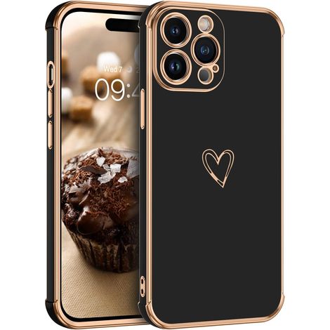 COQUE POUR APPLE IPHONE 14 PRO MAX SILICONE NOIR CADRE OR A2894 A2651 (1/5)