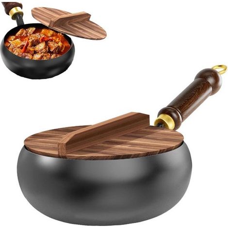 Handgeschmiedete japanische Antihaftpfanne 24 cm Unbeschichteter Edelstahl Geeignet für offenes Kochen Gasherde und Induktionskochfelder Schwarz (1/5)