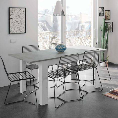 Table extensible, Console extensible pour salle à manger, Table de cuisine ouvrant avec rallonge, 140/190x90h78 cm, Ciment et Blanc (1/5)