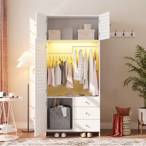 Kleiderschrank 90 x 50 x 200 cm Weiß Spanplatte mit LED – MEUBLIV (1/5)