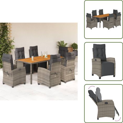 The Living Store Ensemble à manger de jardin et coussins 7 pcs gris rotin - Chaise de jardin (1/5)