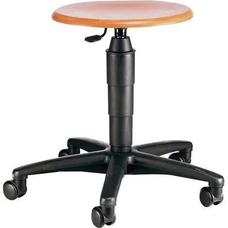 Taburete giratorio con ruedas, haya natural, altura asiento 420-550mm TOPSTAR
