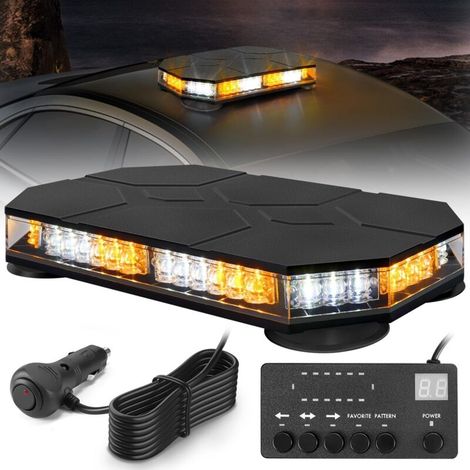 42 LEDs mit 3,8 Meter Kabel, orange-weiße LED-Warnleuchte, 12–24 V mit Magnet, IP68 wasserdicht, 38 Modi für Baufahrzeuge, Traktoren, Anhänger, Schneepflüge (1/4)