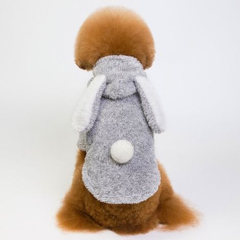Felpe con cappuccio per cani per autunno/inverno: maglioncini morbidi e carini, orecchie da coniglio, maglioni spessi e caldi, pon-pon, abbigliamento per bulldog e cani di piccola taglia. Gra (1/4)